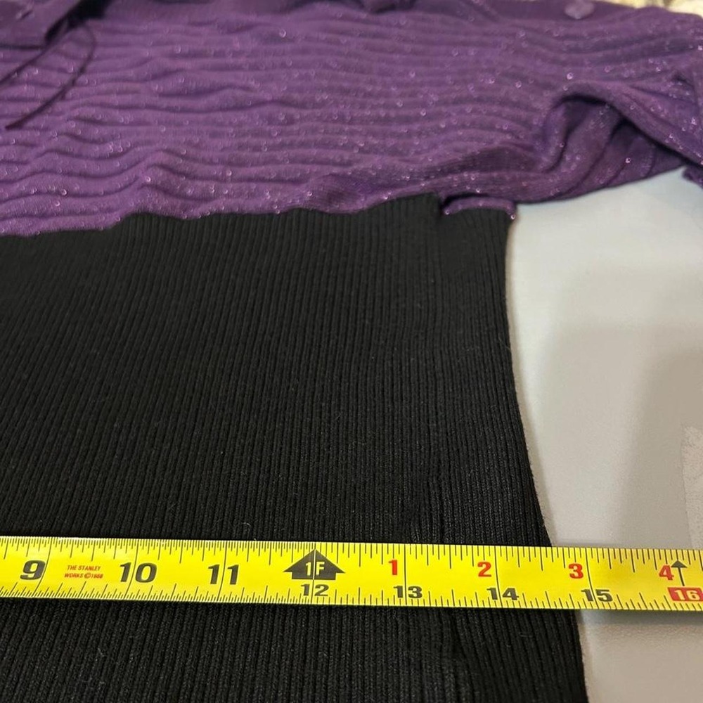 Y2K Purple Shimmer Ribbed Knit Batwing Sweater Top Bell Sleeve Womens L - Picture 7 of 7